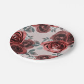 Taupe bordeauxroze waterverfrozen groene bloemen b papieren bordje (Gekanteld)