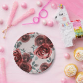 Taupe bordeauxroze waterverfrozen groene wedding papieren bordje (Feest)