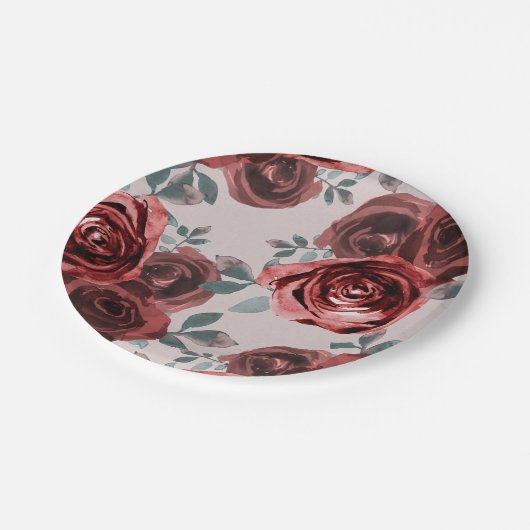 Taupe bordeauxroze waterverfrozen groene wedding papieren bordje (Gekanteld)