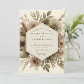 Taupe Botanical Autumn Romance Wedding Kaart (Staand voorkant)