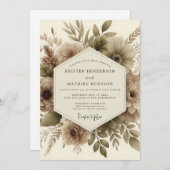 Taupe Botanical Autumn Romance Wedding Kaart (Voorkant / Achterkant)