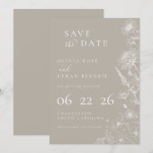 Taupe Botanical Minimal Wedding Save the Date (Voorkant / Achterkant)