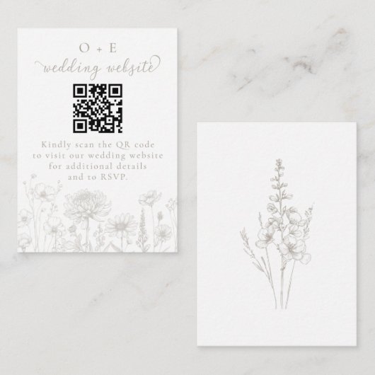 Taupe Botanical Minimal Wedding Website QR Code Informatiekaartje (Voorkant / Achterkant)