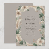 Taupe Botanische Boog Bruiloft Kaart (Voorkant / Achterkant)
