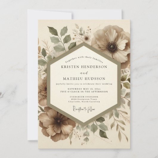 Taupe botanische bosbruiloft kaart (Voorkant)