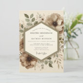 Taupe botanische bosbruiloft kaart (Staand voorkant)