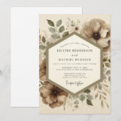 Taupe botanische bosbruiloft kaart (Voorkant / Achterkant)