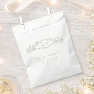Taupe botanische kam monogram bruiloft bedankzakje