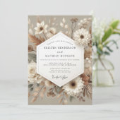 Taupe Botanische Romantische Bruiloft Kaart (Staand voorkant)