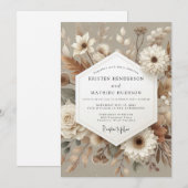 Taupe Botanische Romantische Bruiloft Kaart (Voorkant / Achterkant)