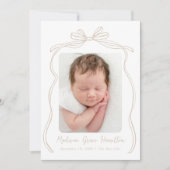  Taupe Bow 2 Foto Geboorte Aankondiging (Voorkant)