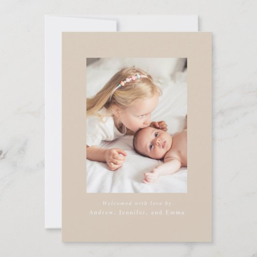 Taupe Bow 2 Foto Geboorte Aankondiging (Achterkant)