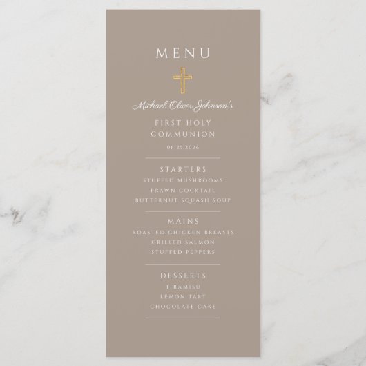 Taupe Boy First Communion Menu (Voorkant)