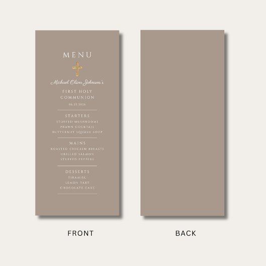 Taupe Boy First Communion Menu
