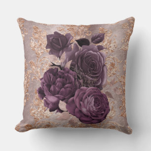 Taupe/Bronze Plum Floral Pillow Kussen
