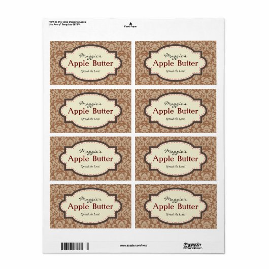 Taupe & Brown Apple Butter Jam Jar Labels, op maat Etiket (Full Sheet)