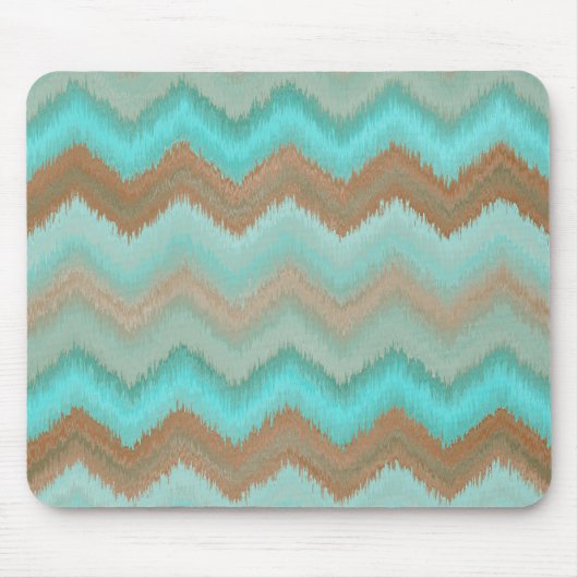 Taupe Brown Aqua Turquoise Ikat Zigzag Pattern Muismat (Voorkant)