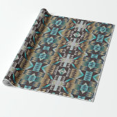 Taupe Brown Beige Aqua Turquoise Blue Tribe Art Cadeaupapier (Uitgerold)