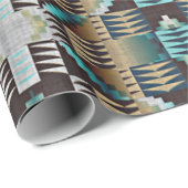 Taupe Brown Beige Aqua Turquoise Blue Tribe Art Cadeaupapier (Rol Hoek)