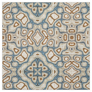 Taupe Brown Blauwgroen Blue Bali Batik Style Patro Stof