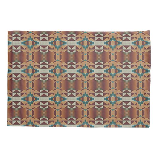 Taupe Brown Blauwgroen Blue Green Tribal Art Patro Kussensloop (Achterkant-Links)