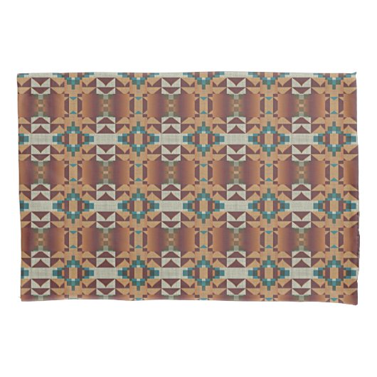 Taupe Brown Blauwgroen Blue Green Tribal Art Patro Kussensloop (Voorkant-Links)