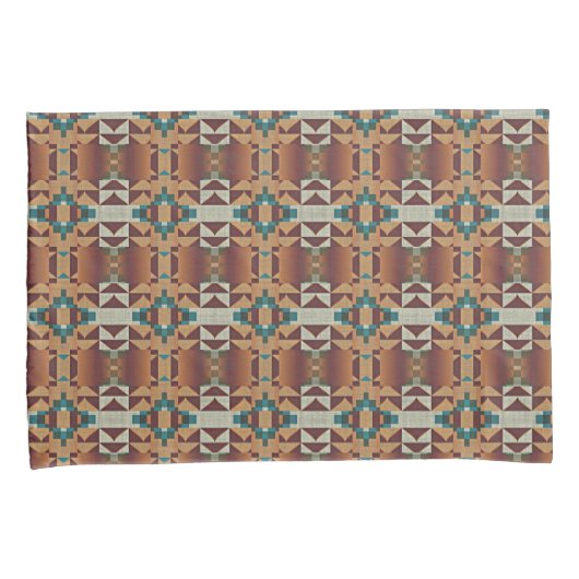 Taupe Brown Blauwgroen Blue Green Tribal Art Patro Kussensloop (Voorkant-Rechts)