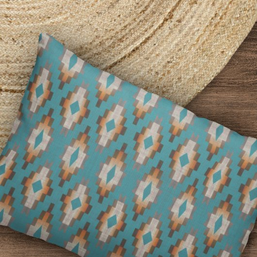 Taupe Brown Blue Blauwgroen Oranje Tribal Art Patt Kussensloop