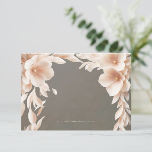 Taupe Brown, Blush Bloemen Wedding Details Kaart (Staand voorkant)