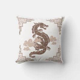 Taupe Brown Chinoiserie Dragon & Clouds Kussen