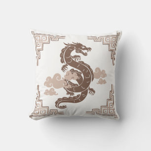 Taupe Brown Chinoiserie Dragon & Clouds Kussen