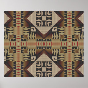 Taupe Brown Dark Red Ethnic Tribal Mosaic Poster