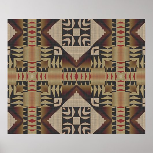 Taupe Brown Dark Red Ethnic Tribal Mosaic Poster (Voorkant)