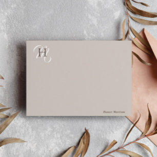 Taupe Brown gestapelde Initialen Elegant Notitiekaartje