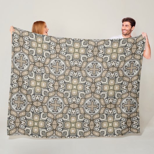 Taupe Brown Grey Beige Hip Bohemian Art Motif Fleece Deken (In situ)