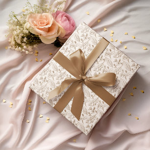 Taupe Brown laat bloemmotief op ivoor ecru Cadeaupapier