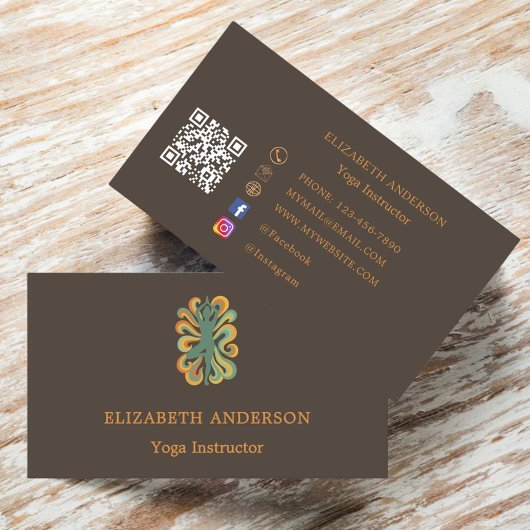 Taupe brown orange Yoga pose Instructor Visitekaartje