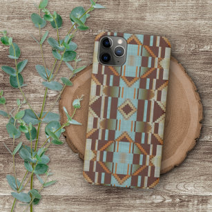 Taupe Brown Oranje Turquoise Tribal Mosaic Pattern iPhone 11Pro Max Hoesje