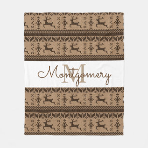 Taupe & Brown Reindeer Nordic Sweater Pattern Fleece Deken