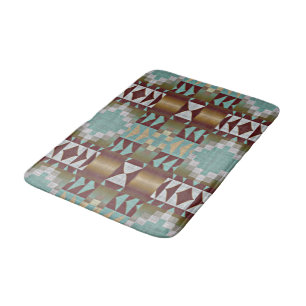 Taupe Brown Turquoise Aqua Blue Tribal Pattern Badmat