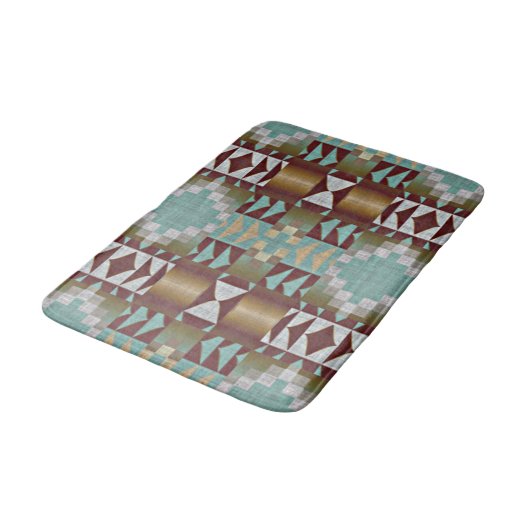 Taupe Brown Turquoise Aqua Blue Tribal Pattern Badmat (Gekanteld)
