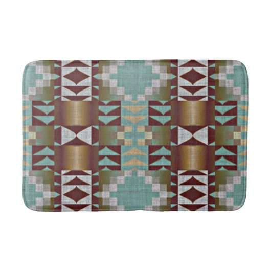 Taupe Brown Turquoise Aqua Blue Tribal Pattern Badmat (Voorkant)