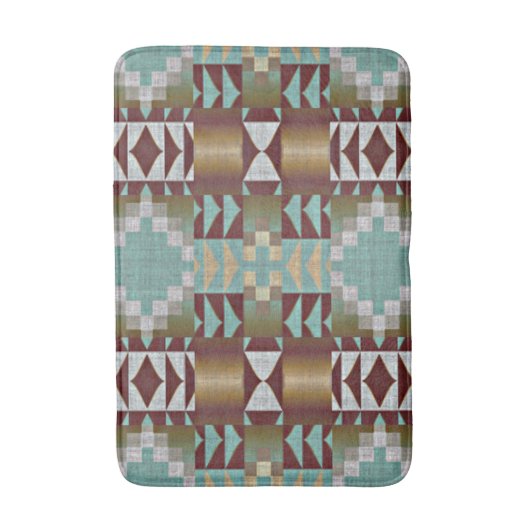 Taupe Brown Turquoise Aqua Blue Tribal Pattern Badmat (Voorkant Verticaal)