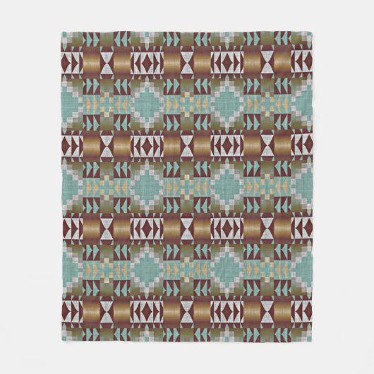 Taupe Brown Turquoise Aqua Blue Tribal Pattern Fleece Deken (Voorkant)
