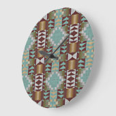 Taupe Brown Turquoise Aqua Blue Tribal Pattern Grote Klok (Hoek)