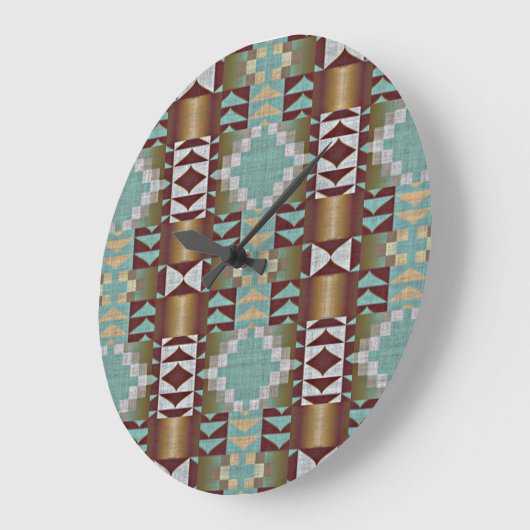 Taupe Brown Turquoise Aqua Blue Tribal Pattern Grote Klok (Hoek)