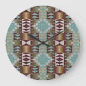 Taupe Brown Turquoise Aqua Blue Tribal Pattern Grote Klok (Voorkant)