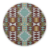 Taupe Brown Turquoise Aqua Blue Tribal Pattern Keramische Knop (Voorkant)