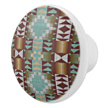 Taupe Brown Turquoise Aqua Blue Tribal Pattern