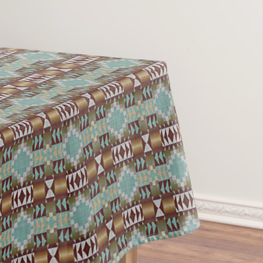 Taupe Brown Turquoise Aqua Blue Tribal Pattern Tafelkleed (Voorbeeld)
